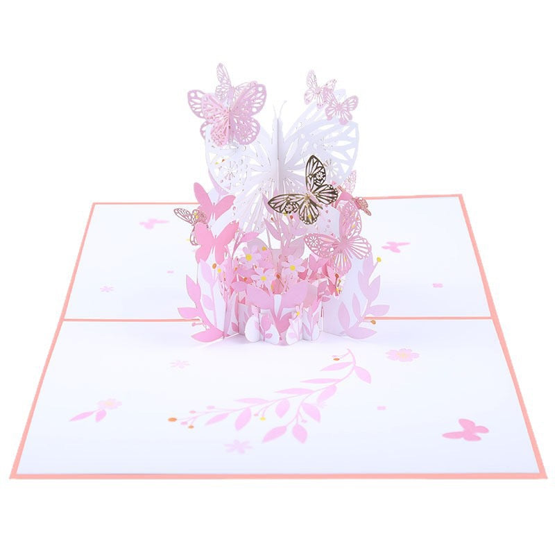 3D Pop-Up Butterfly & Flower Basket Greeting Card – Paper-Cut Design, Birthday & Valentine’s Day