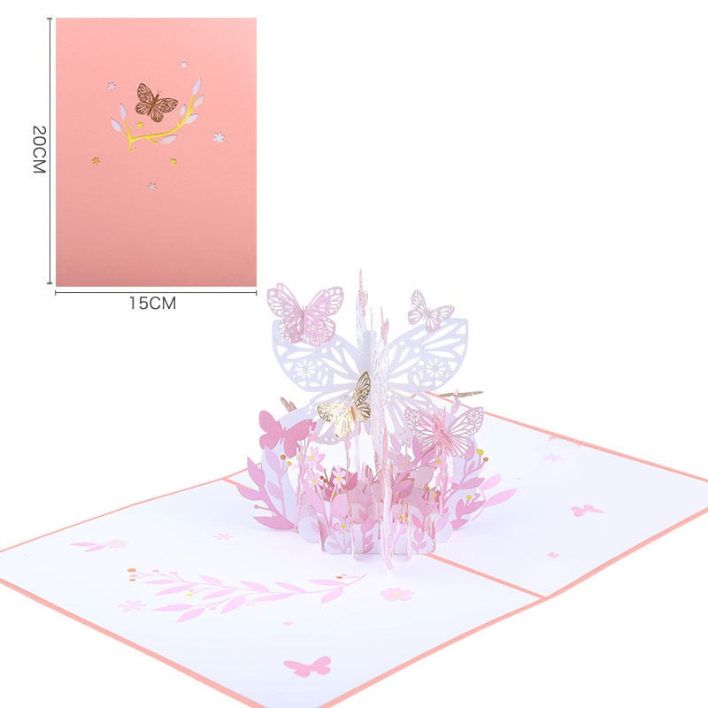 3D Pop-Up Butterfly & Flower Basket Greeting Card – Paper-Cut Design, Birthday & Valentine’s Day