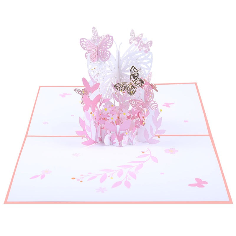 3D Pop-Up Butterfly & Flower Basket Greeting Card – Paper-Cut Design, Birthday & Valentine’s Day