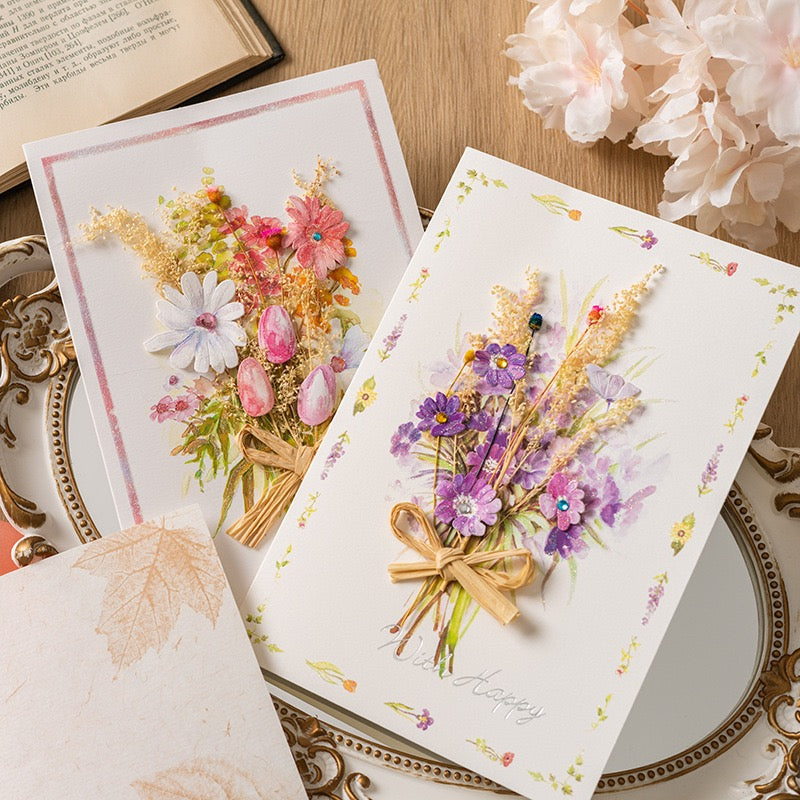 Handmade Dried Flower Thank You Card with Envelope – Mini Bouquet Greeting Card for Birthday & Special Occasions
