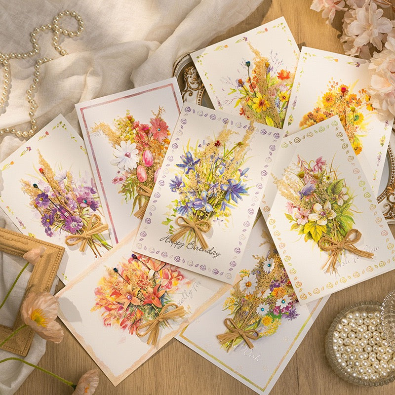 Handmade Dried Flower Thank You Card with Envelope – Mini Bouquet Greeting Card for Birthday & Special Occasions