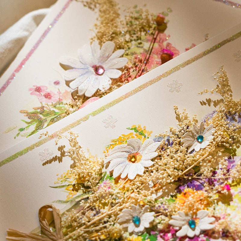 Handmade Dried Flower Thank You Card with Envelope – Mini Bouquet Greeting Card for Birthday & Special Occasions