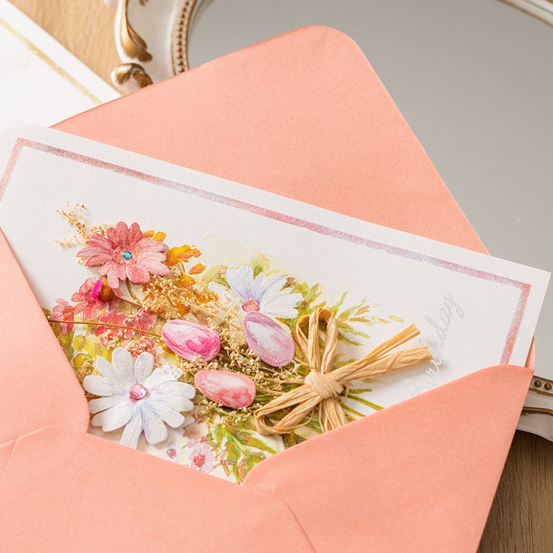 Handmade Dried Flower Thank You Card with Envelope – Mini Bouquet Greeting Card for Birthday & Special Occasions