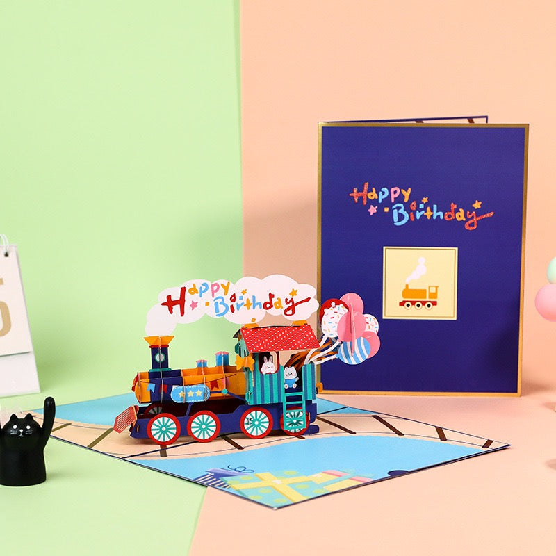 3D Pop-Up Train Birthday Card – Luxury Greeting Card for Kids & Train Lovers, Creative Birthday Keepsake (Blank Inside)