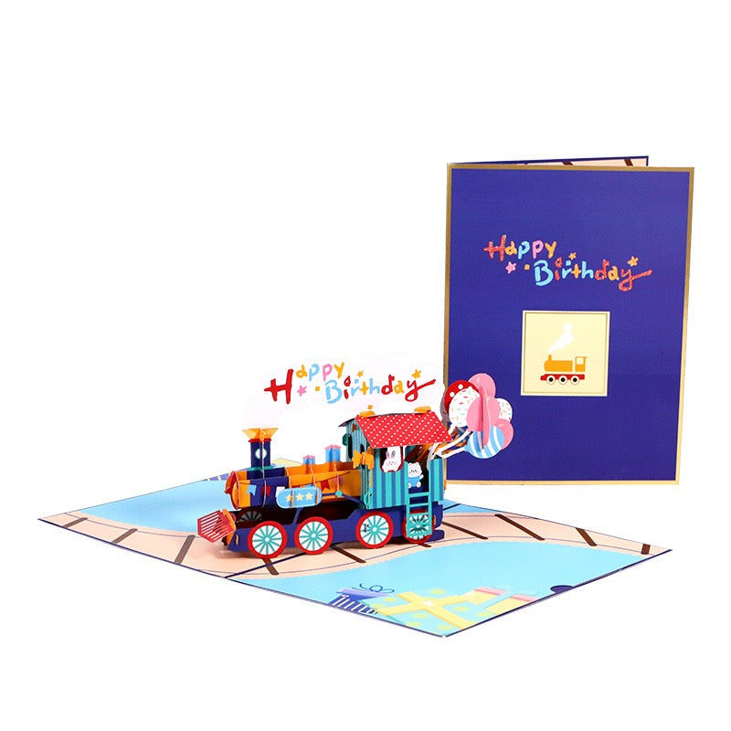 3D Pop-Up Train Birthday Card – Luxury Greeting Card for Kids & Train Lovers, Creative Birthday Keepsake (Blank Inside)