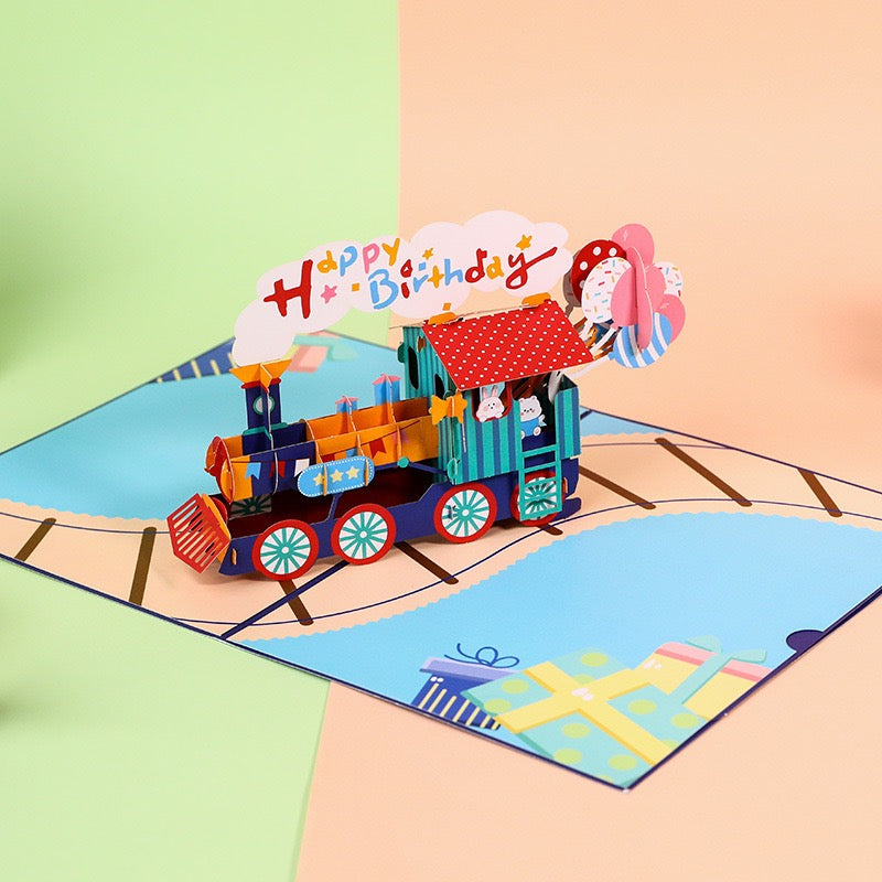 3D Pop-Up Train Birthday Card – Luxury Greeting Card for Kids & Train Lovers, Creative Birthday Keepsake (Blank Inside)