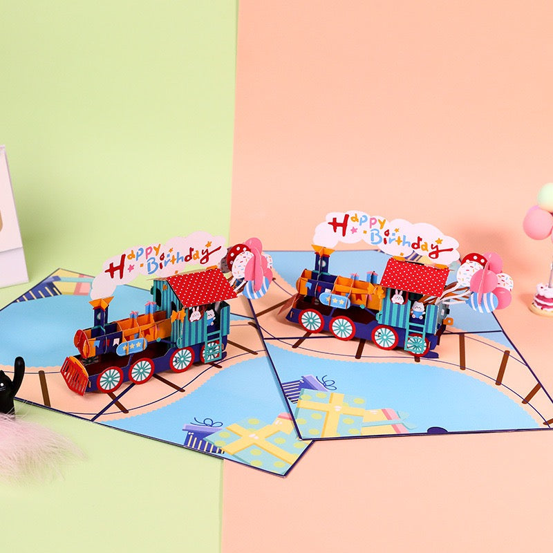 3D Pop-Up Train Birthday Card – Luxury Greeting Card for Kids & Train Lovers, Creative Birthday Keepsake (Blank Inside)