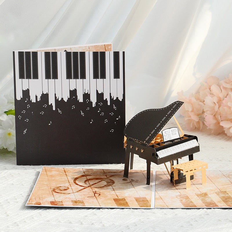 3D Pop-Up Piano Birthday Card – Colour Printed Standing Keepsake Card for Music Lovers, Thank You & Blessing Card (Blank Inside)
