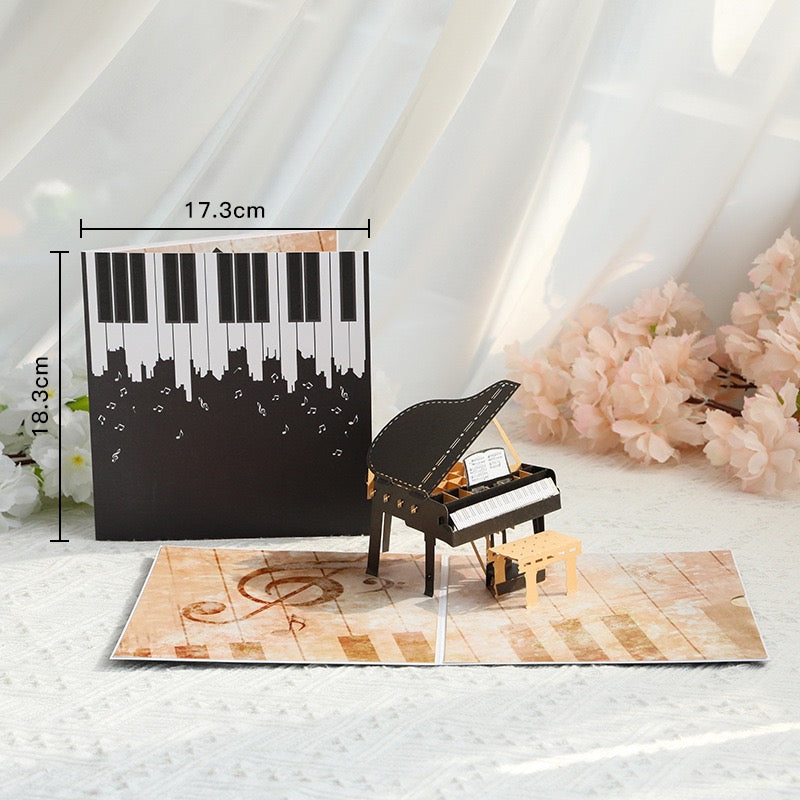 3D Pop-Up Piano Birthday Card – Colour Printed Standing Keepsake Card for Music Lovers, Thank You & Blessing Card (Blank Inside)