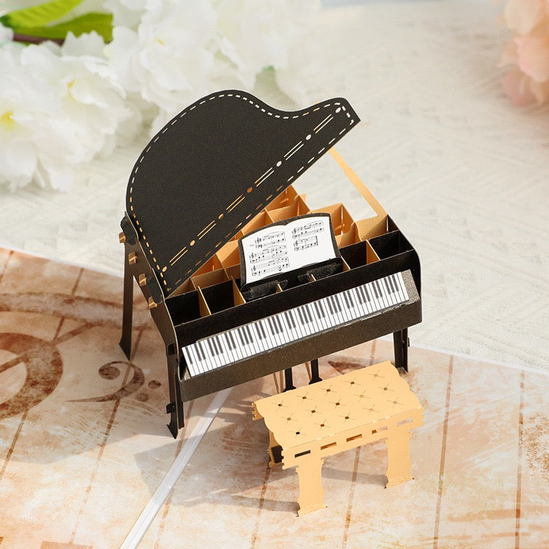 3D Pop-Up Piano Birthday Card – Colour Printed Standing Keepsake Card for Music Lovers, Thank You & Blessing Card (Blank Inside)
