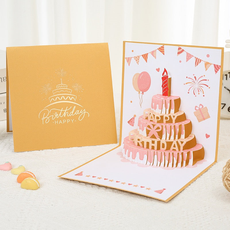 Light-Up Musical 3D Pop-Up Birthday Card – Glowing Cake Design with Recordable Voice Message, Luxury Keepsake