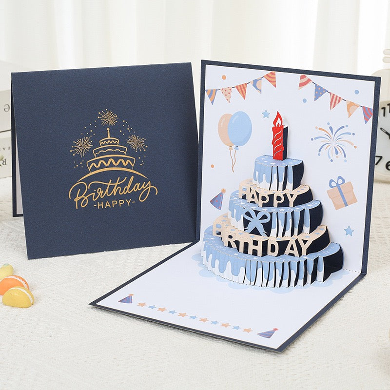 Light-Up Musical 3D Pop-Up Birthday Card – Glowing Cake Design with Recordable Voice Message, Luxury Keepsake