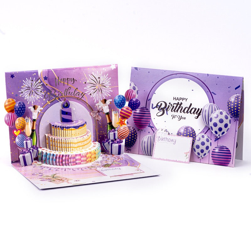 New Light-Up Musical Pop-Up Birthday Card – 3D Cake with Blow-to-Activate Balloons, Novelty Luxury Keepsake
