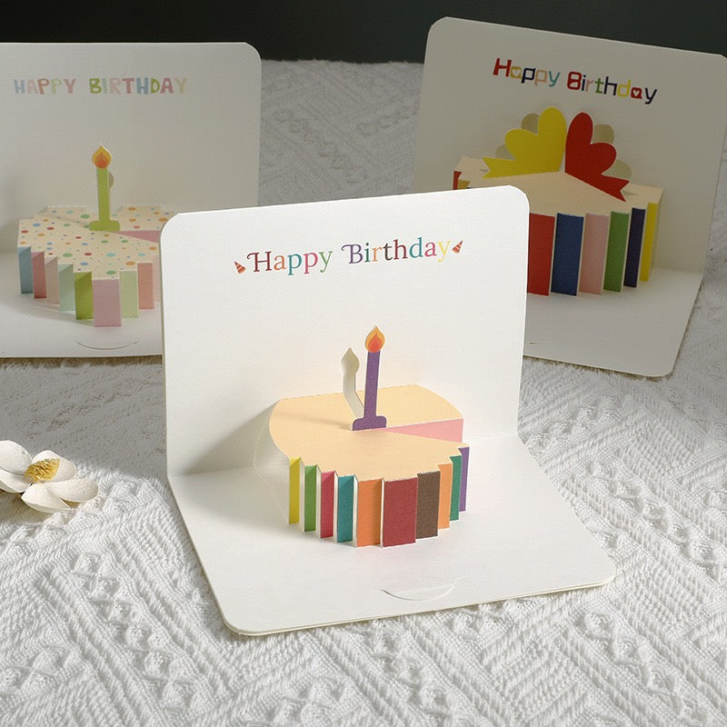 Minimalist 3D Pop-Up Birthday Card – Colourful Foldable Cake Design, Premium Greeting Card (Blank Inside)