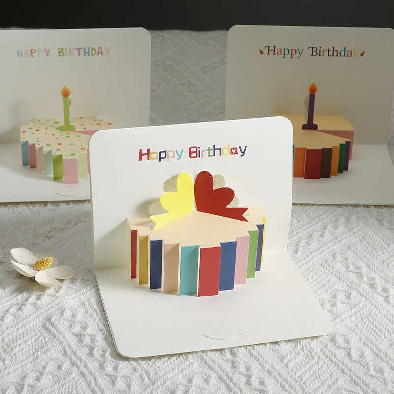 Minimalist 3D Pop-Up Birthday Card – Colourful Foldable Cake Design, Premium Greeting Card (Blank Inside)