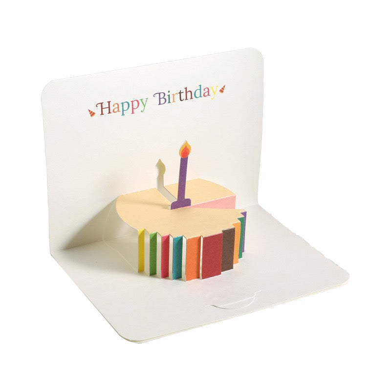 Minimalist 3D Pop-Up Birthday Card – Colourful Foldable Cake Design, Premium Greeting Card (Blank Inside)