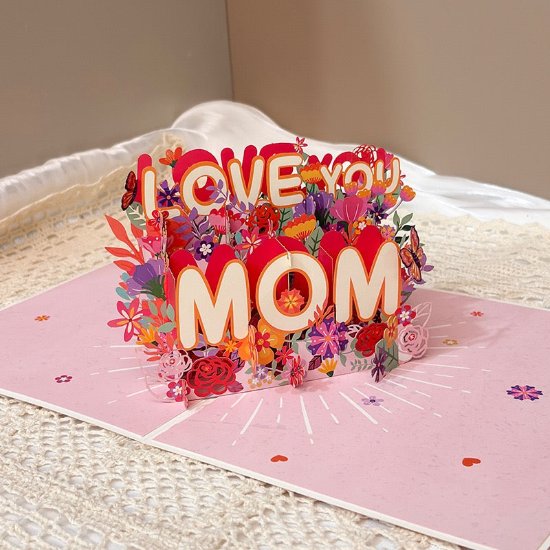 3D Pop-Up Mother’s Day Card “LOVE YOU MOM” – Paper-Cut Design with Mini Message Card, Keepsake Greeting Card