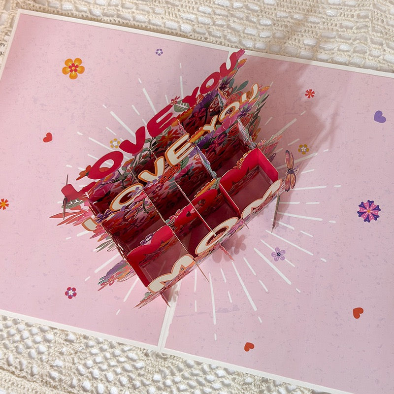 3D Pop-Up Mother’s Day Card “LOVE YOU MOM” – Paper-Cut Design with Mini Message Card, Keepsake Greeting Card