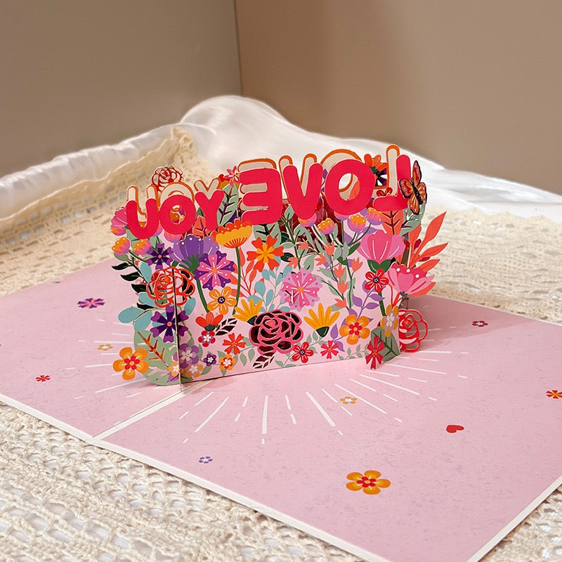 3D Pop-Up Mother’s Day Card “LOVE YOU MOM” – Paper-Cut Design with Mini Message Card, Keepsake Greeting Card
