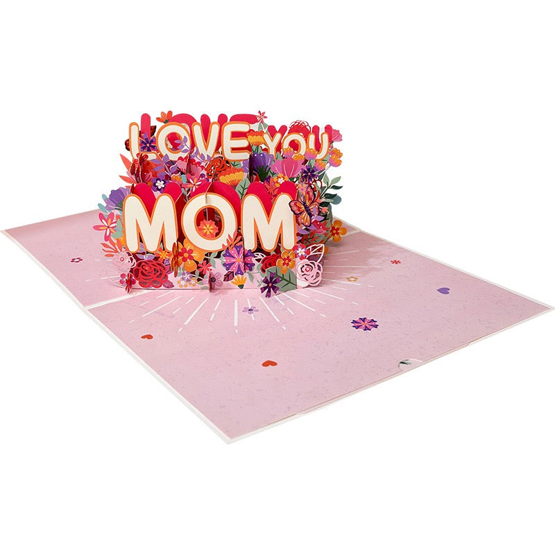 3D Pop-Up Mother’s Day Card “LOVE YOU MOM” – Paper-Cut Design with Mini Message Card, Keepsake Greeting Card