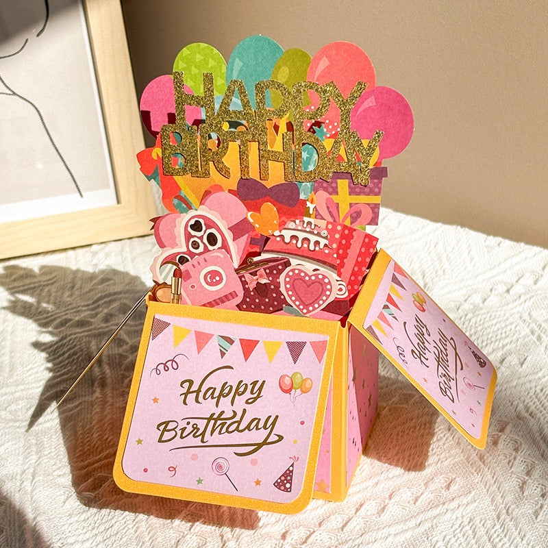 3D Pop-Up Birthday Box Card – “Happy Birthday” Paper-Cut Greeting Card, Premium Handmade-Style Foldable Keepsake