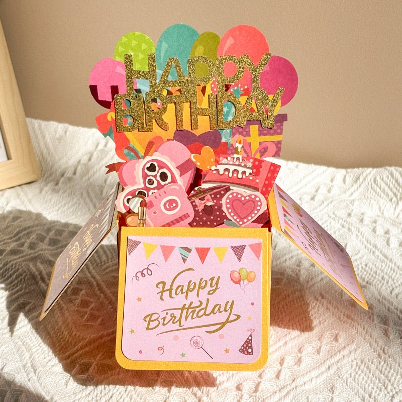 3D Pop-Up Birthday Box Card – “Happy Birthday” Paper-Cut Greeting Card, Premium Handmade-Style Foldable Keepsake