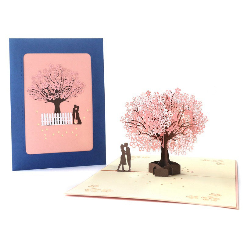 3D Pop-Up Valentine’s Day Card – Romantic Cherry Blossom Tree, Paper-Cut Handmade-Style Keepsake